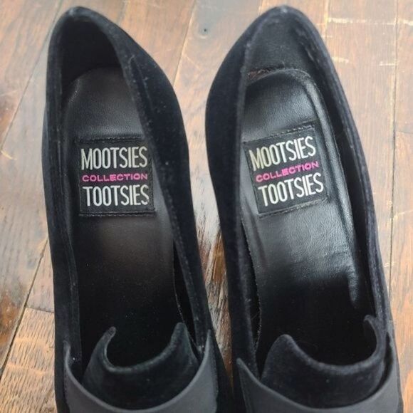 Black Vegan Suede Loafer Chunky Heel Mootsie Tootsies Collection 7 1/2 - Picture 8 of 10